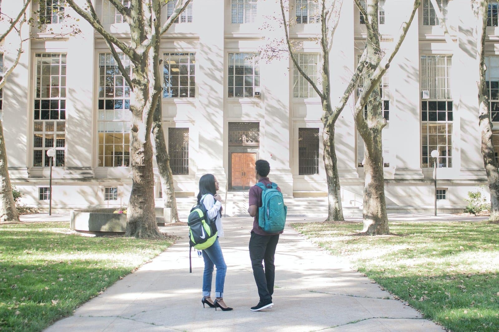 Students in front of a college building